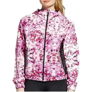Champion C9 Jacket Full Zip Hooded Elastic Waist Floral Print Pink Light Weight
